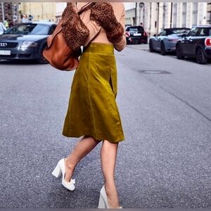 Tory Burch Olive Green A-Line Midi Skirt - Size 12